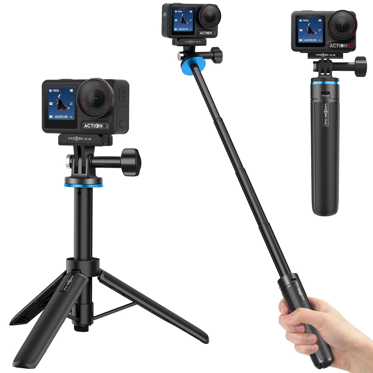 20"/51cm Mini Tripod Selfie Stick Kit for DJI Osmo Action 5 Pro/4/3, Osmo 360, 2 in 1 Extendable Handle w Osmo Action Quick-Release Adapter Mount,