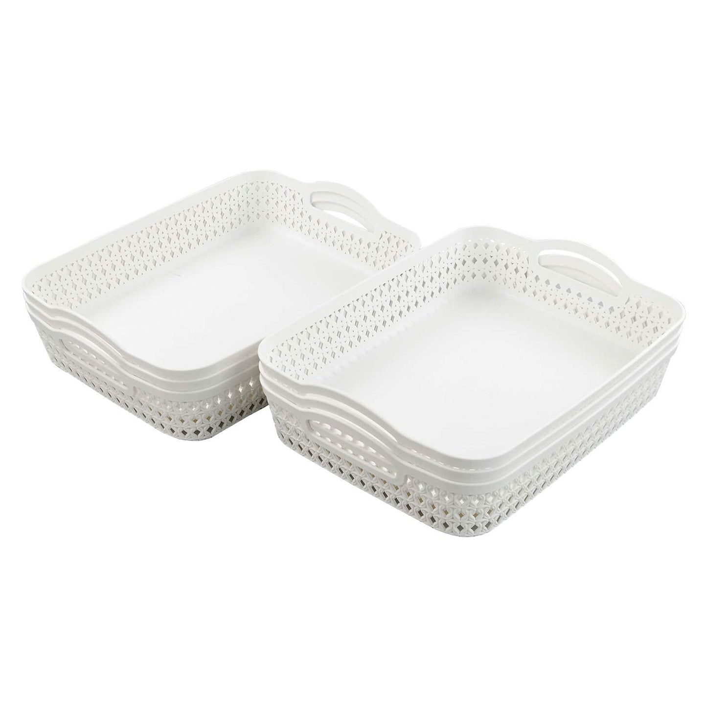 Fosly A4 Paper Storage Tray, Plastic Office Shallow Basket Set of 6, White