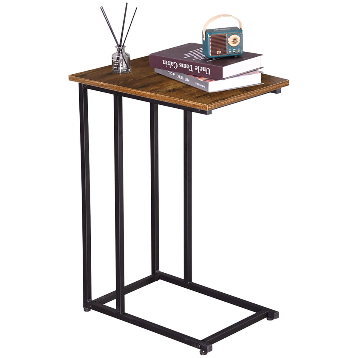 H JINHUI C-Shaped End Table, Sofa Side Table, Mobile Snack Table for Coffee Laptop Tablet, Industrial Style with Metal Frame