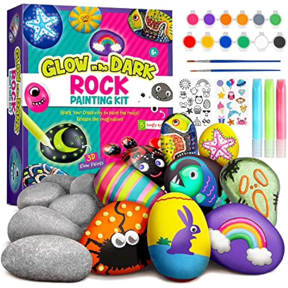 Rock Painitng Kit - Arts and Crafts for Kids - Paint Your Own Rock Sets for Kids with Glow in The Dark Painting - Gifts for Kid Ages 5 6 7 8 9 10 Years Old Boys & Girls