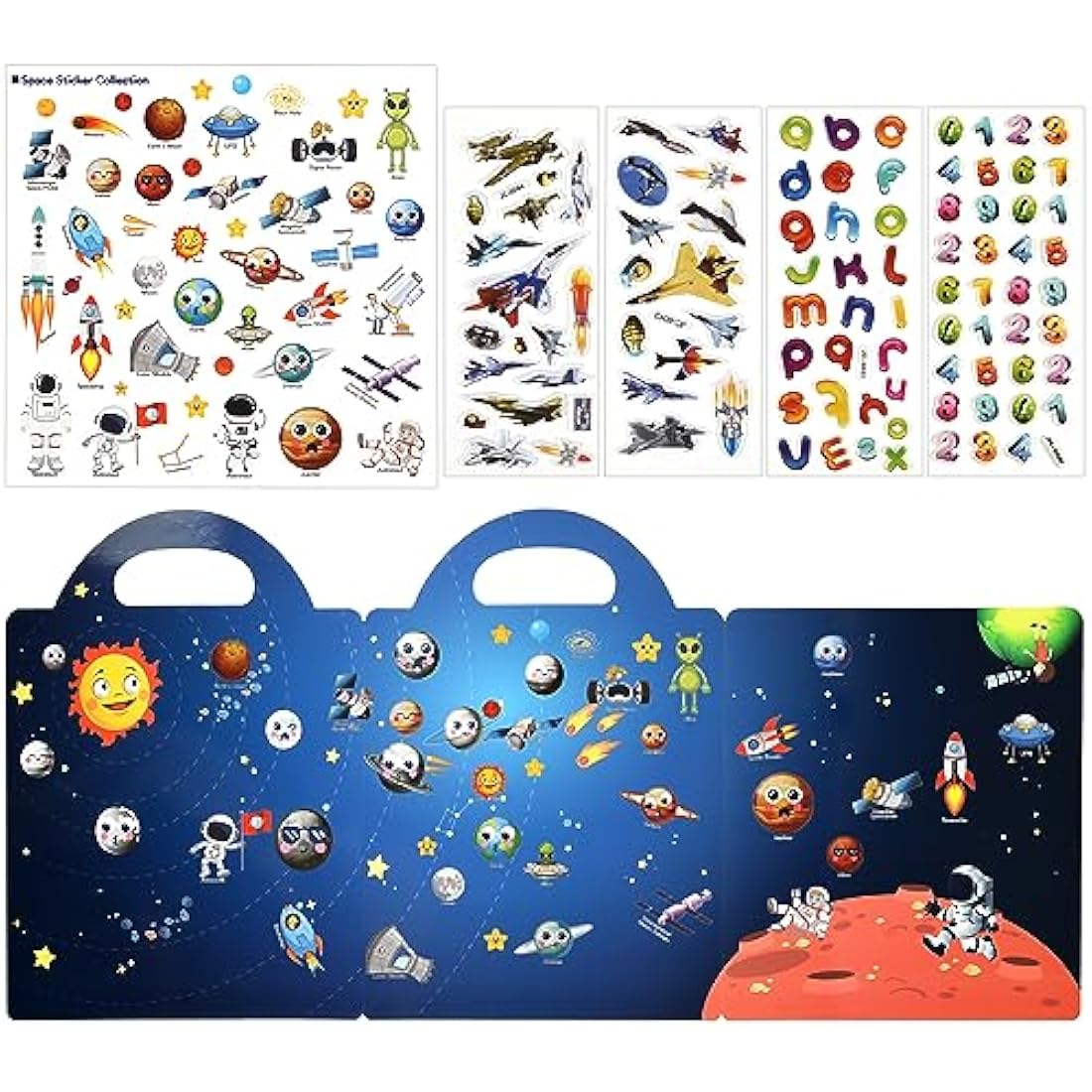 ASTARON 3D Sticker Scenes Book for Kids, 88 Pcs Reusable Space Jelly Stickers for Toddlers, Puffy Sticker Game Educational Sensory Learning Toy, Party Supplies Birthday Gift