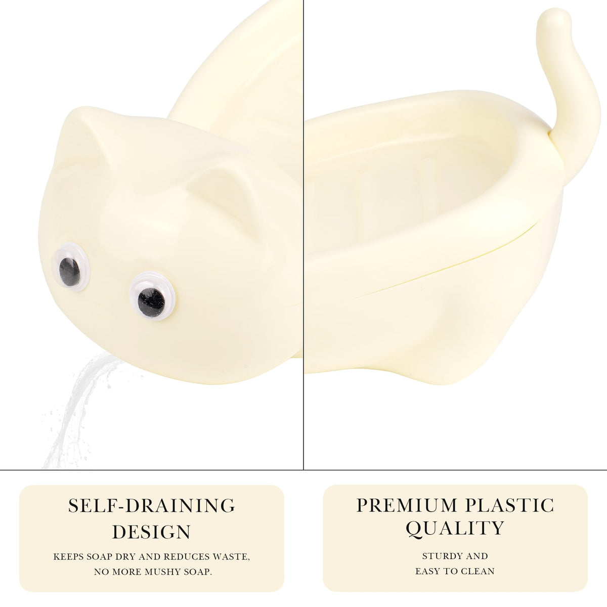 LUWOO Self Draining Soap Holder, Plastic Bar Soap Tray Container with Drainage Hole, Cute Soap Dish Soap Saver for Bathroom, Shower, Kitchen (Cream)
