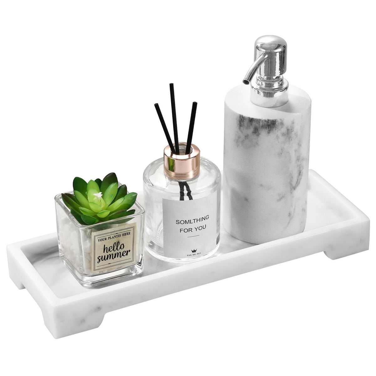 Marble Tray, Silicone Bathroom Tray, Rectangular Tray Organiser, Mold-proof, Space Saving Decorative Countertop Tays for Bathroom Vanity Kitchen