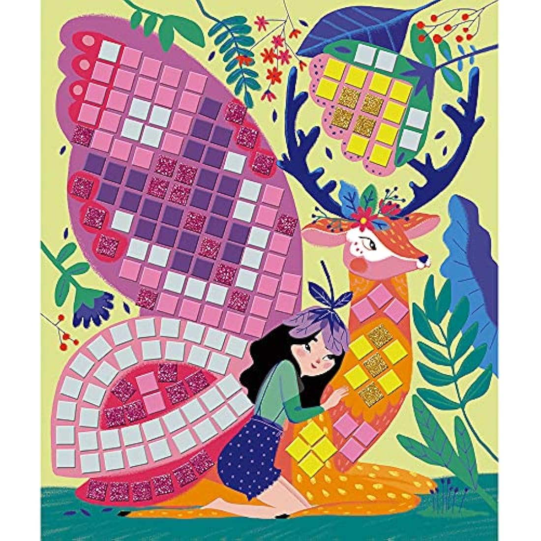 Janod - Fairies Foam Mosaics Box - Les Ateliers du Calme - Creative Leisure Kit for Children - Fine Motor Skills and Concentration Learning - from 5 Years, J07960