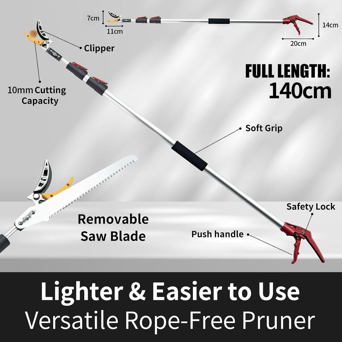 FLORA GUARD 1.4-3m Extendable Long Reach Pruner - Long Reach Pole Saw, Telescopic Fruit Picker, Long Reach Telescopic Tree Pruner - Lightweight Tree
