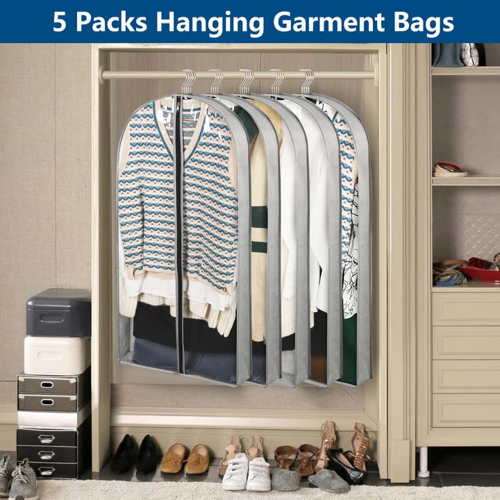 Belinlen 5 Pack 40" Clothes Covers Protector Bags Garment Bags for Clothes