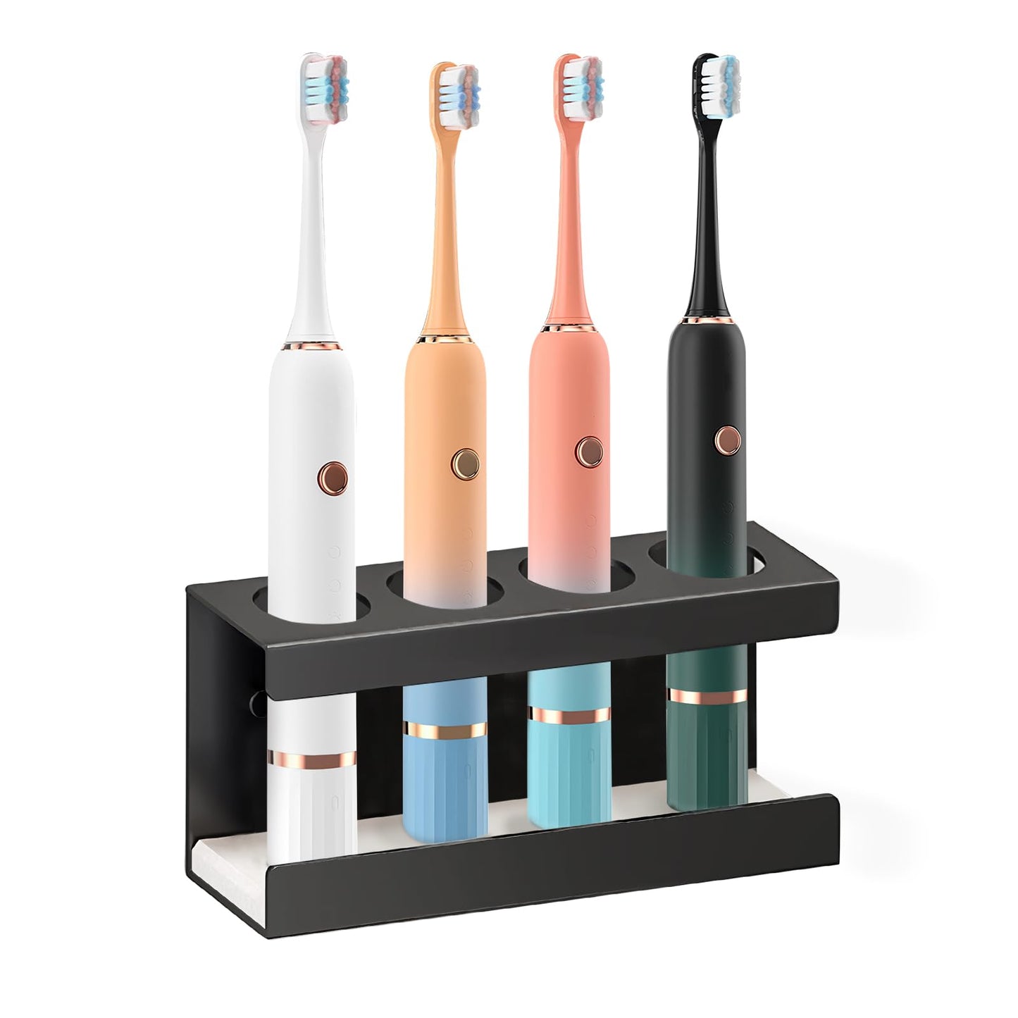 Minicoco Electric Toothbrush Holder Wall Mounted Black Toothbrush Holders for Bathroom 4 Slots Electric Toothbrush Stand with Diatomite Dish?Suitable