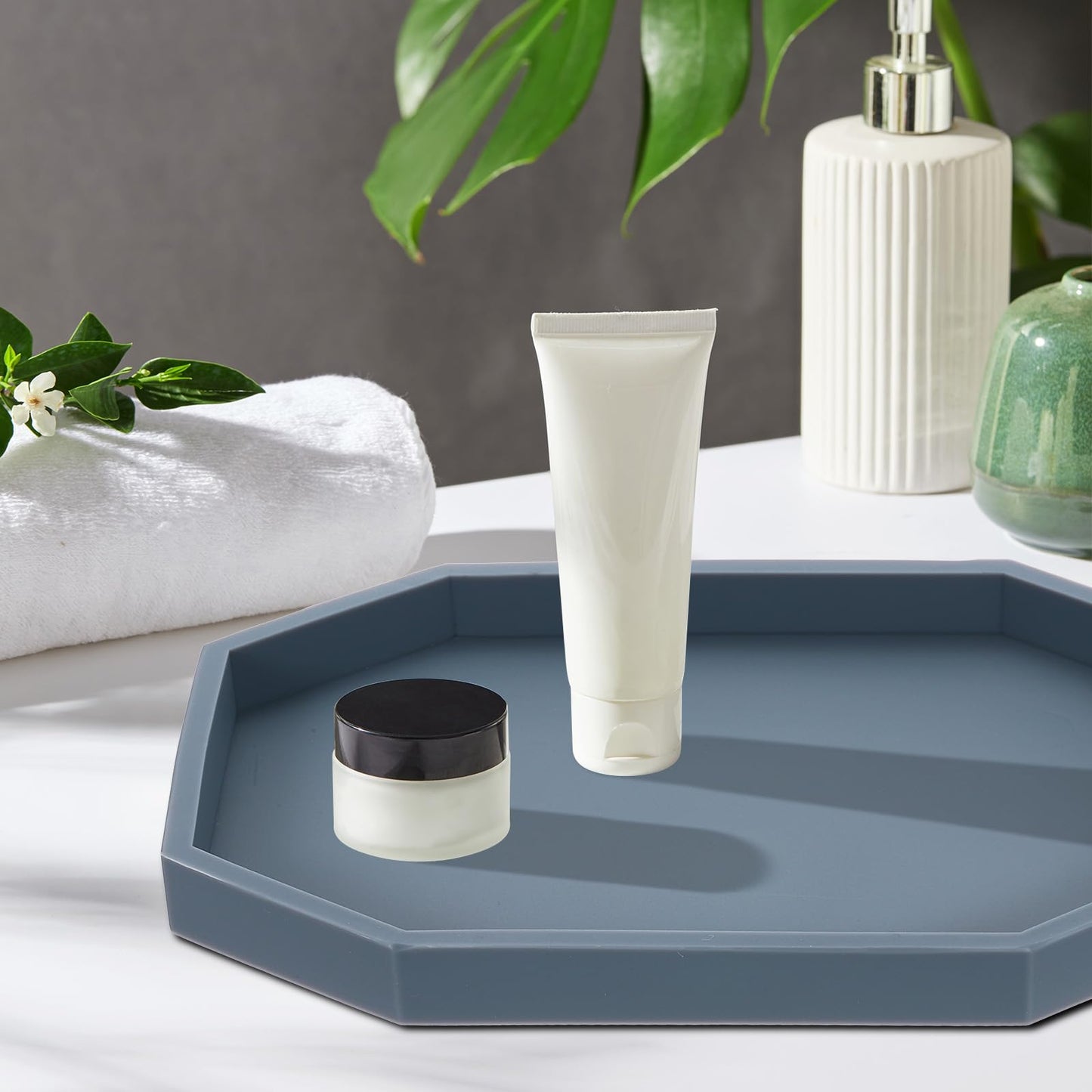 sourcing map 2Pcs Bathroom Vanity Tray, 7.9" x 6" Octagon Silicone Soap Dispenser Trays
