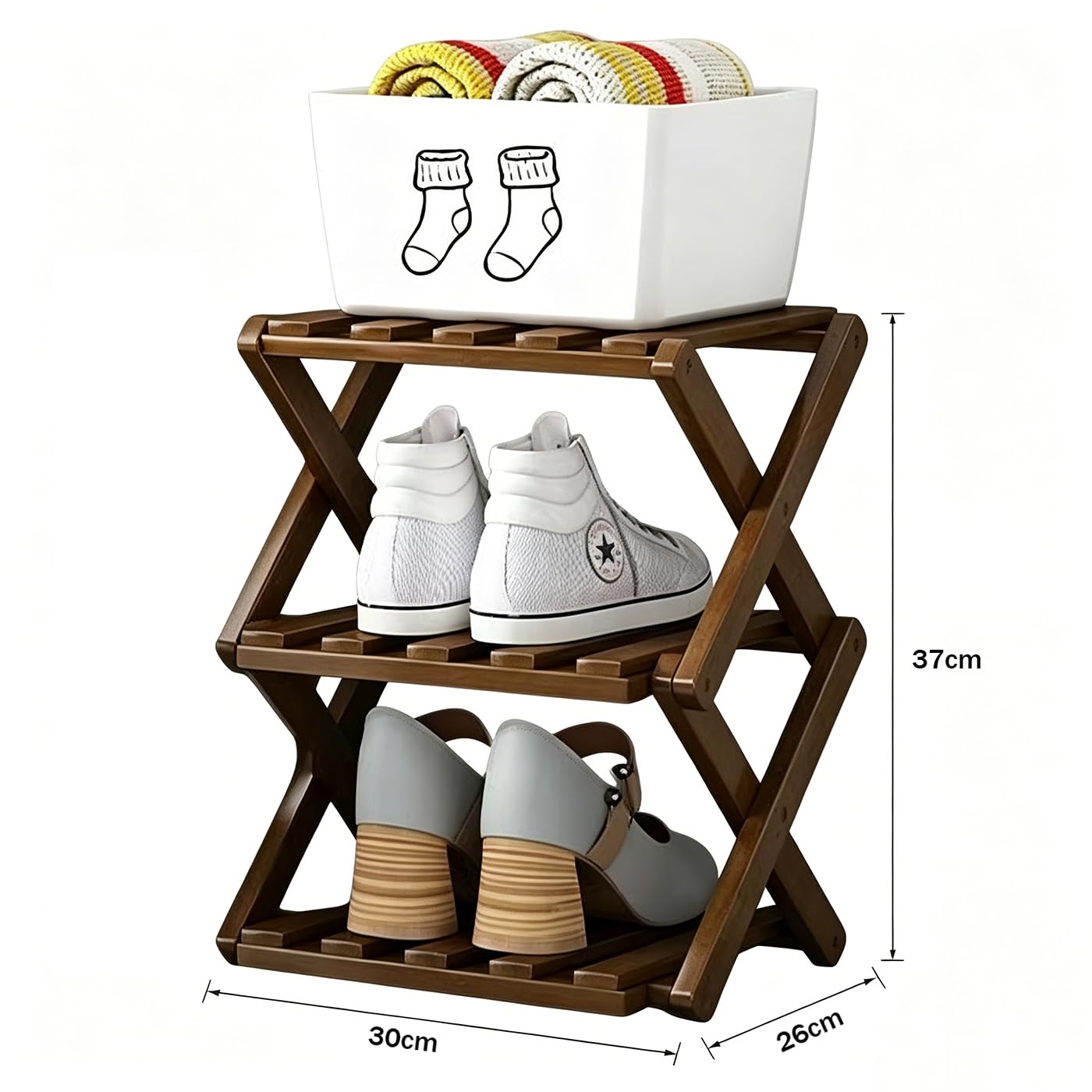 Xnqelerate 3 Tier Vertical Wooden Shoe Rack, Without Installation Foldable Shoe Rack, For Hallway, Corner, Apartment Small Space (Brown-3)