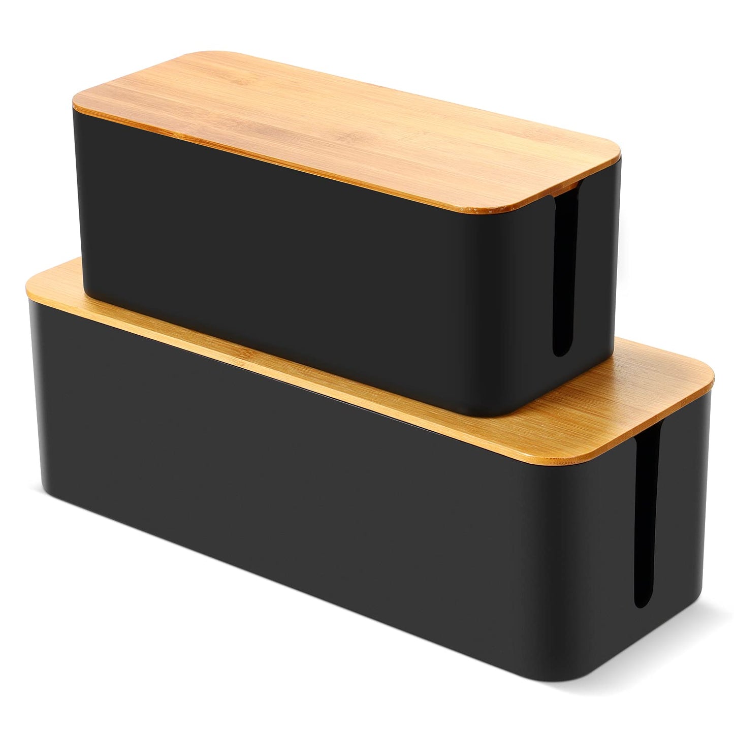 Cable Tidy Box, Larger Cables Organised Box, Set of 2 Cable Storage Box with Bamboo Lid for Hiding Messy Cables Wire Management 16"x 6.2"x 5.4" and