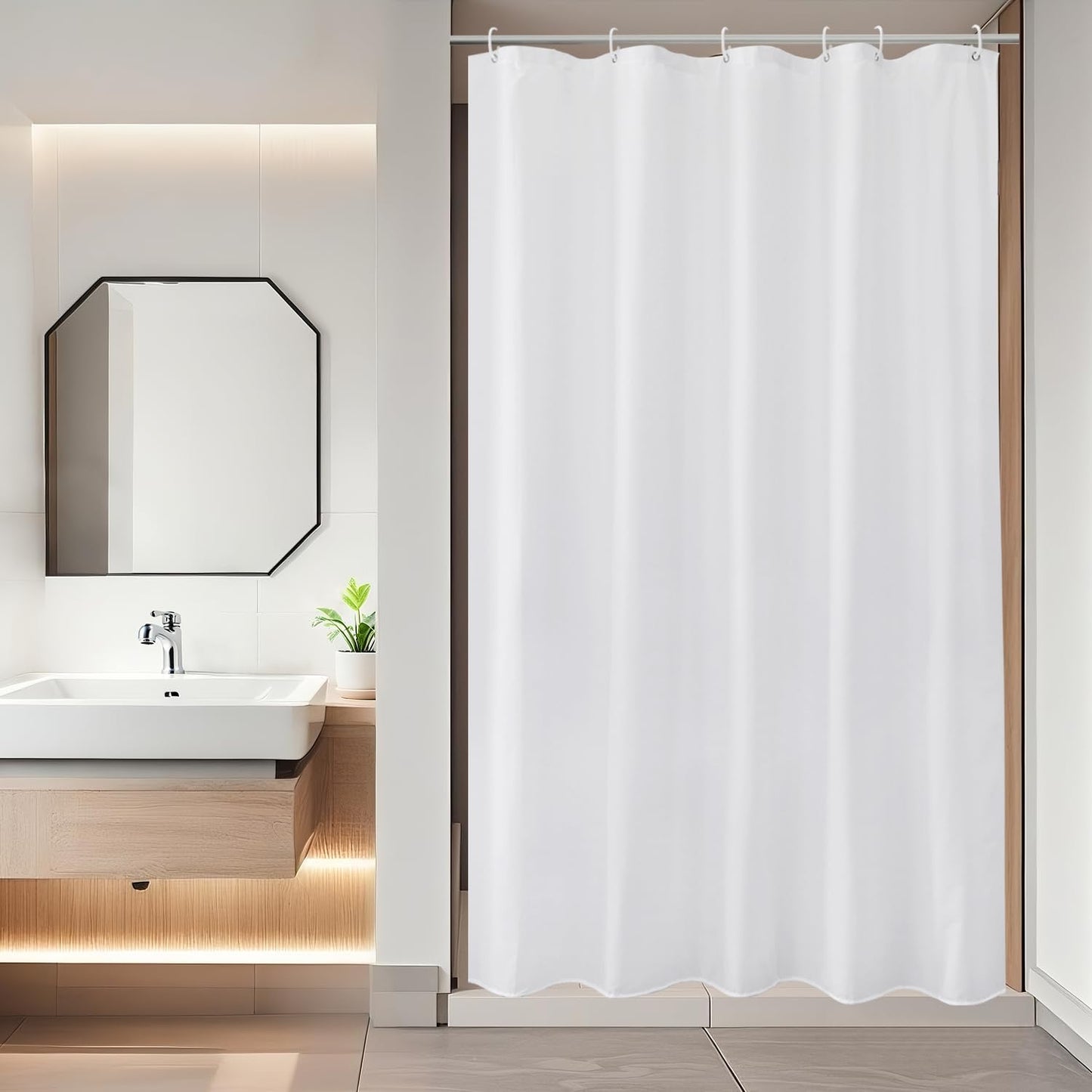 EurCross Stall Shower Curtain 100cm Wide by 200cm Long, Waterproof Fabric Half Curtain for Shower Stall, White Polyester Machine Washable