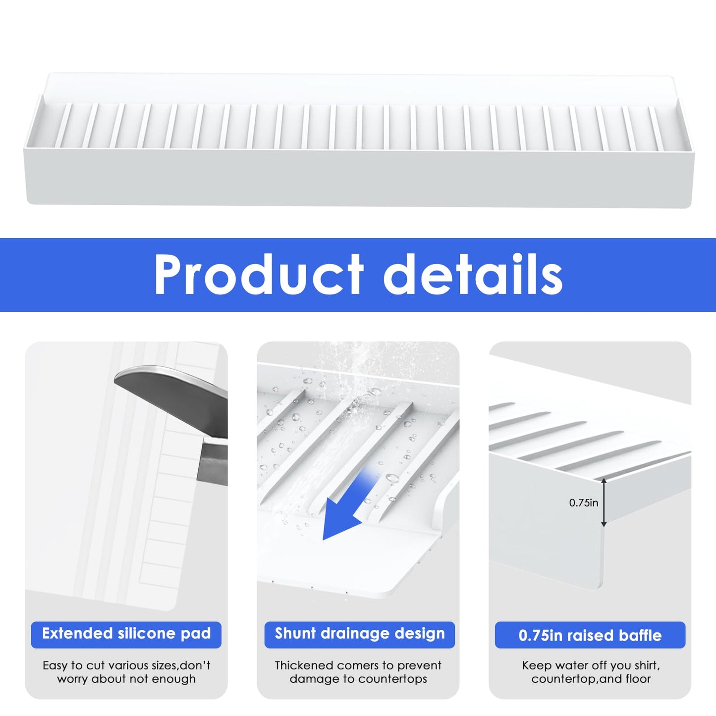 Adorila Silicone Edge Protector, 6 x 20 Inch Splash Guard for Bathtub, Kitchen Edge Guard (White)