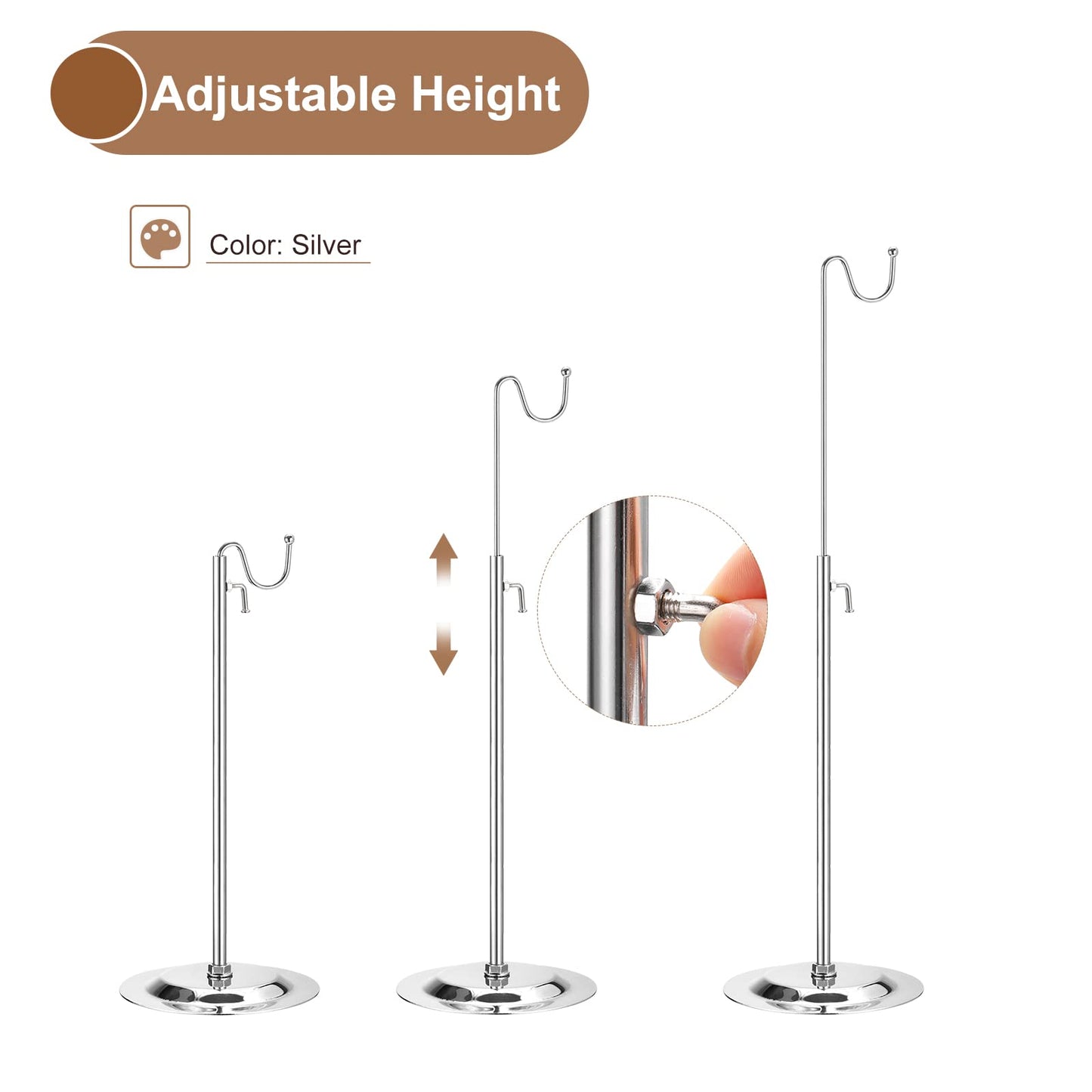 sourcing map Purse Display Stand Set 2 Pack Adjustable Tabletop Single Hook Handbag Rack Metal Bag Holder for Retail Boutique Store - Silver