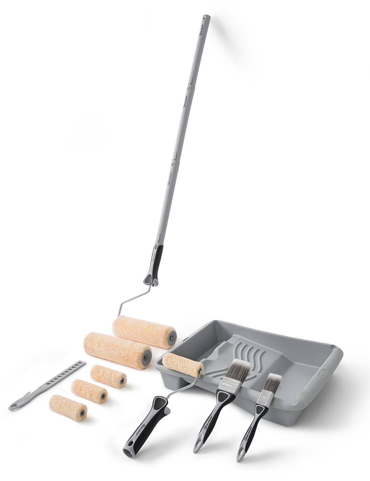 ROLLINGDOG Paint Roller Set - 9 Inch Paint Rollers and Tray Sets with Extension Pole,Paint Brush,Microfiber Roller Cover,15 PC Paint Roller Kit for