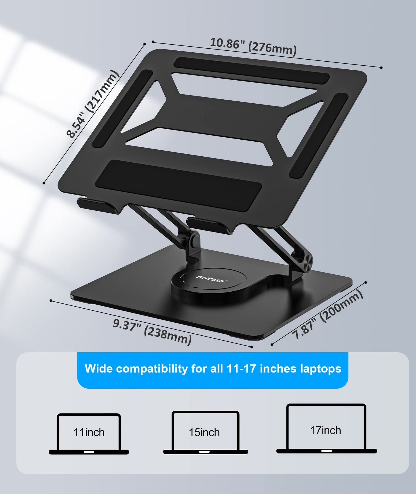 BoYata Laptop Stand for Desk, Adjustable Computer Stand with 360 Rotating Base, Ergonomic Foldable Laptop Riser Holder Compatible with All MacBook