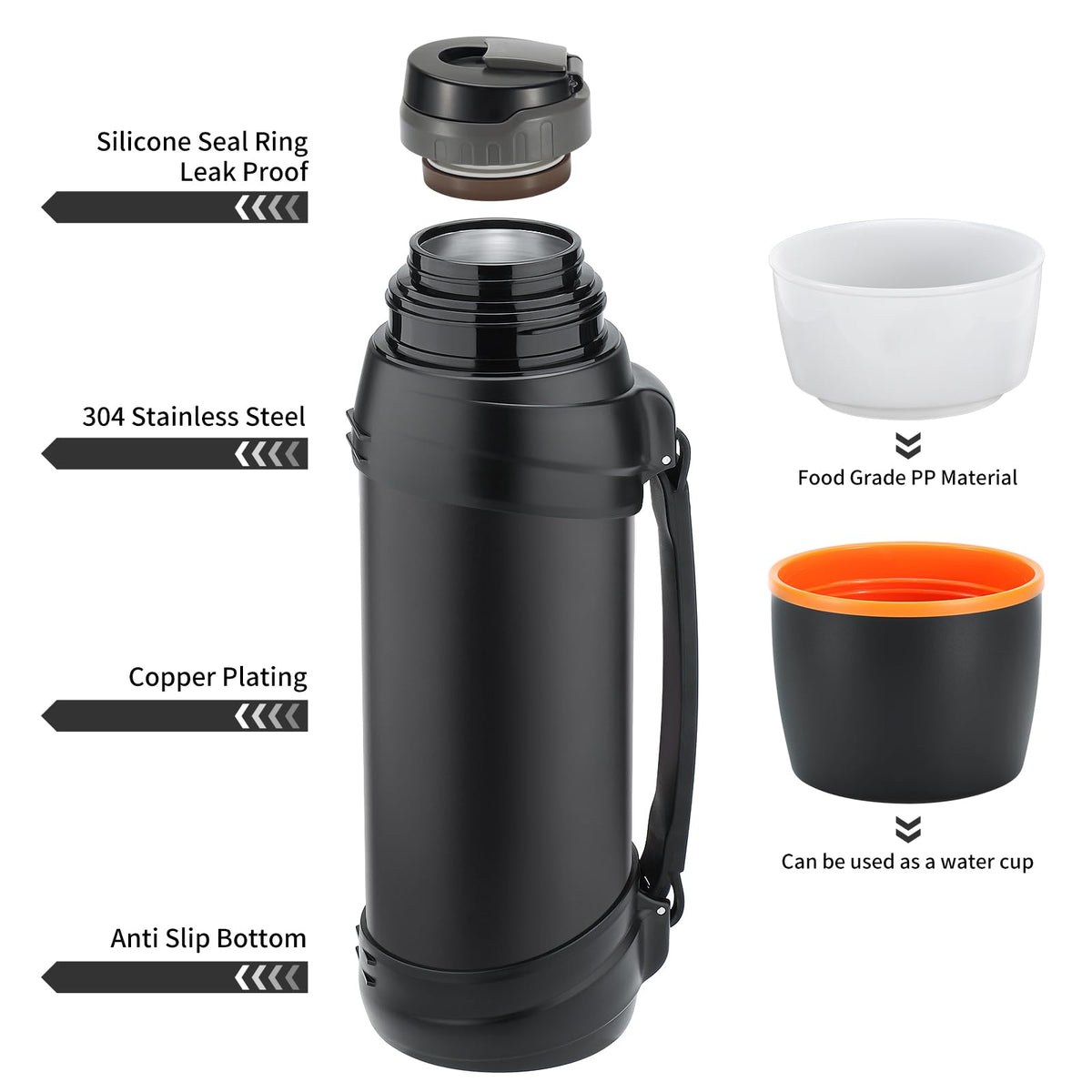 Olerd Large Flask - 2.5l Stainless Steel Insulated Bottle for Travel with BPA Free Cup - Oversized Vacuum Bottle