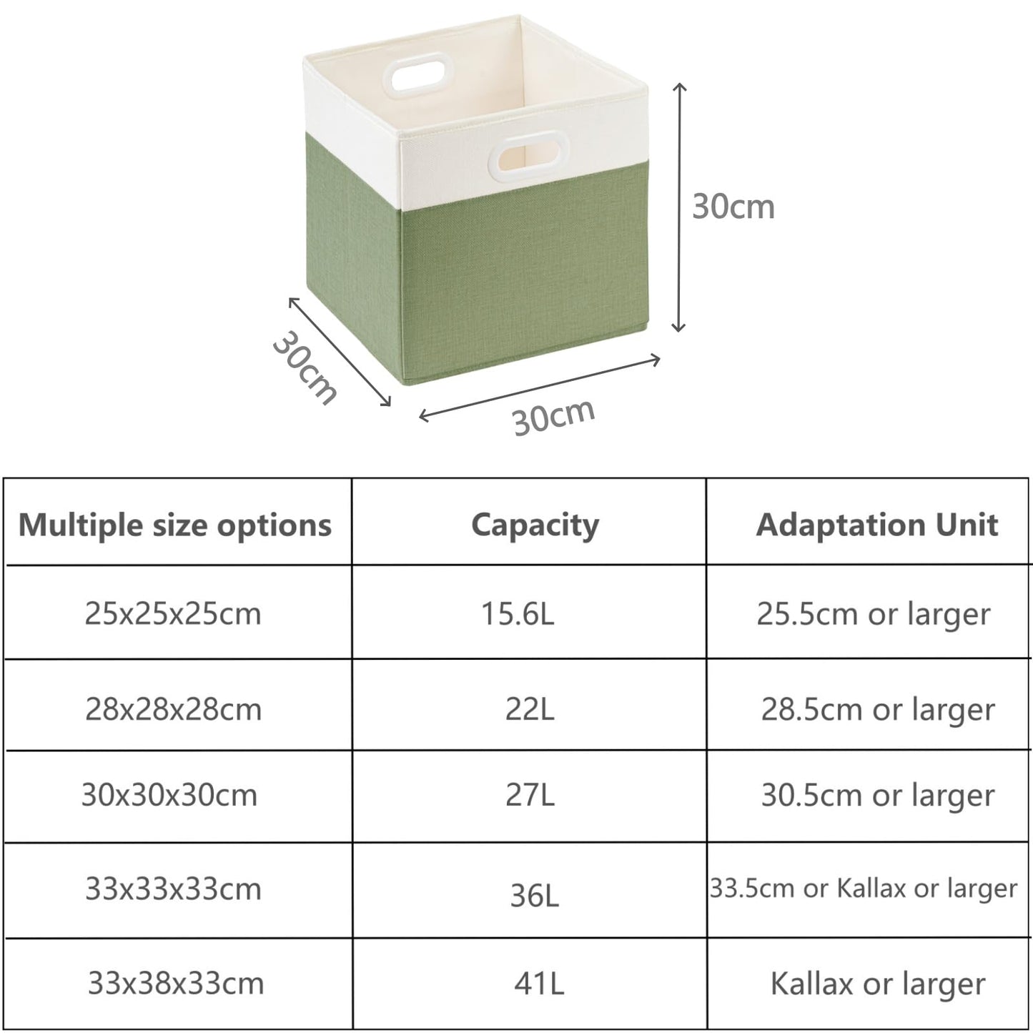 SOCOHOME Fabric Cube Storage Boxes,30x30x30cm Foldable Storage Baskets for Shelf Nursery Closet(Green/White, Set of 4)
