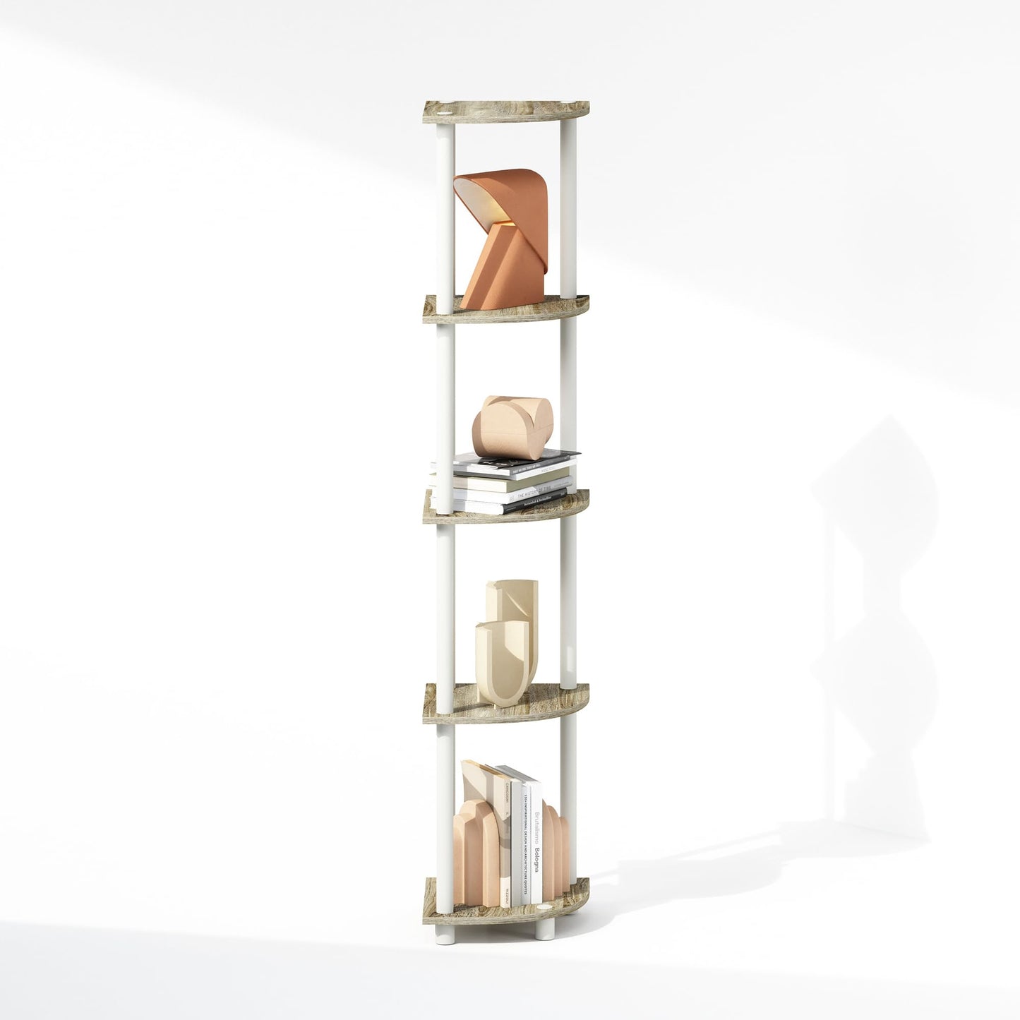 Furinno TURN-N-TUBE Corner Shelf, 5-Tier Corner Display Rack, Shelving Unit, for Organization and Storage, Living Room, Home Office, Garage, Bedroom