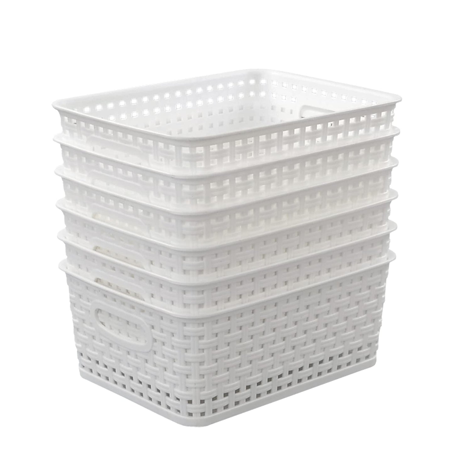 Easymanie 6-pack Plastic Woven Rattan Storage Basket, White