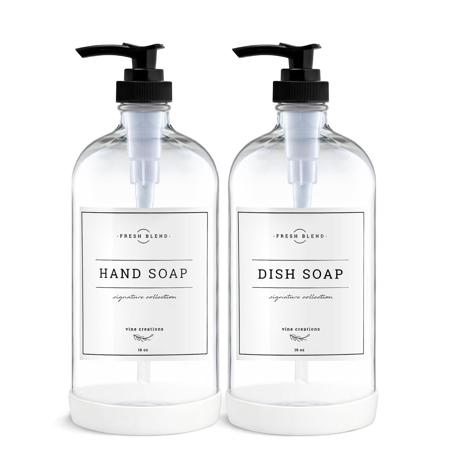Vine Creations Clear Glass Soap Dispenser, 2 Pack Kitchen Soap Dispenser Set with Rustproof Pump