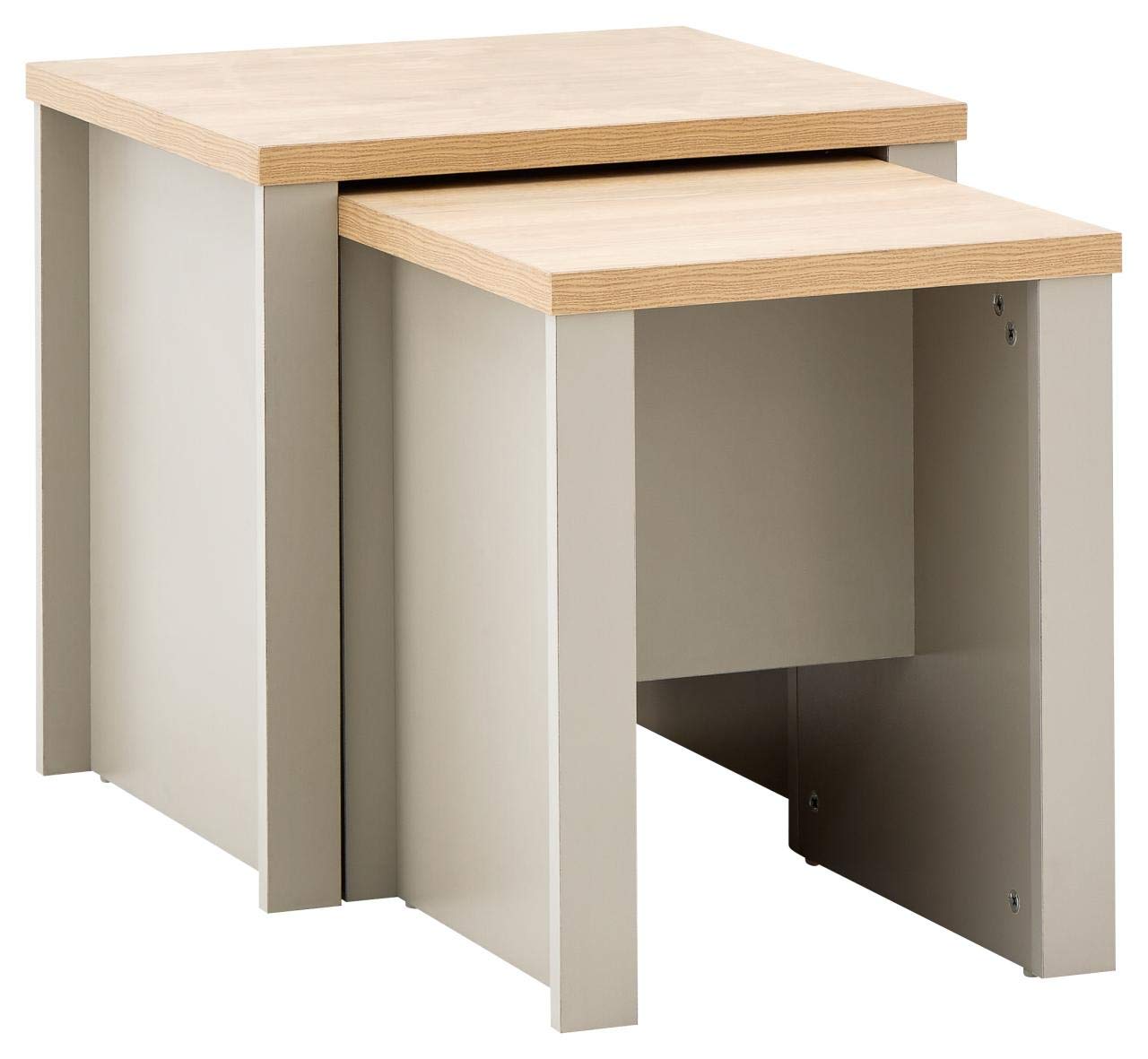 GFW Lancaster Nest of Tables, Grey and Oak Effect Occasional Tables, Space Saving Side Tables, Country Cottage Living Room Furniture Set of 2