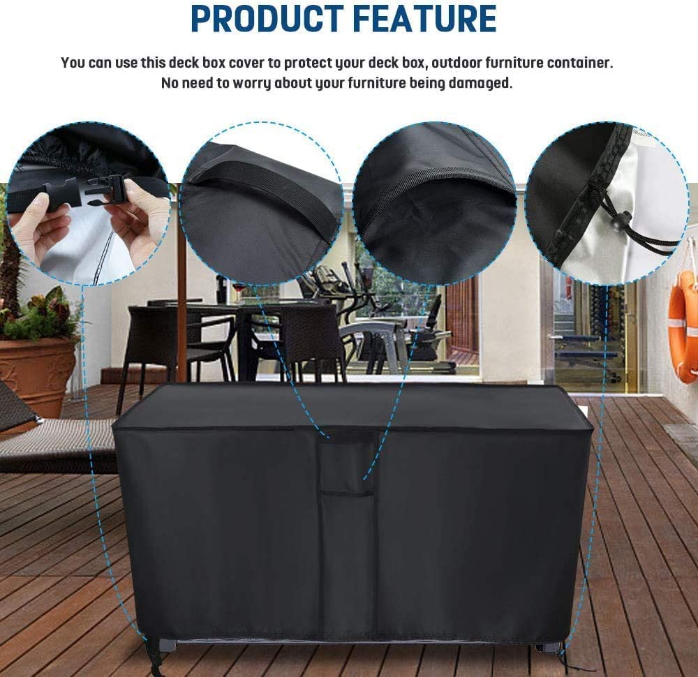 Kingling Deck Box Cover, Outdoor Storage Box Cover Waterproof, Outside Storage Bench Deck Boxes Covers Black (58" L x 33" W x 34" H)