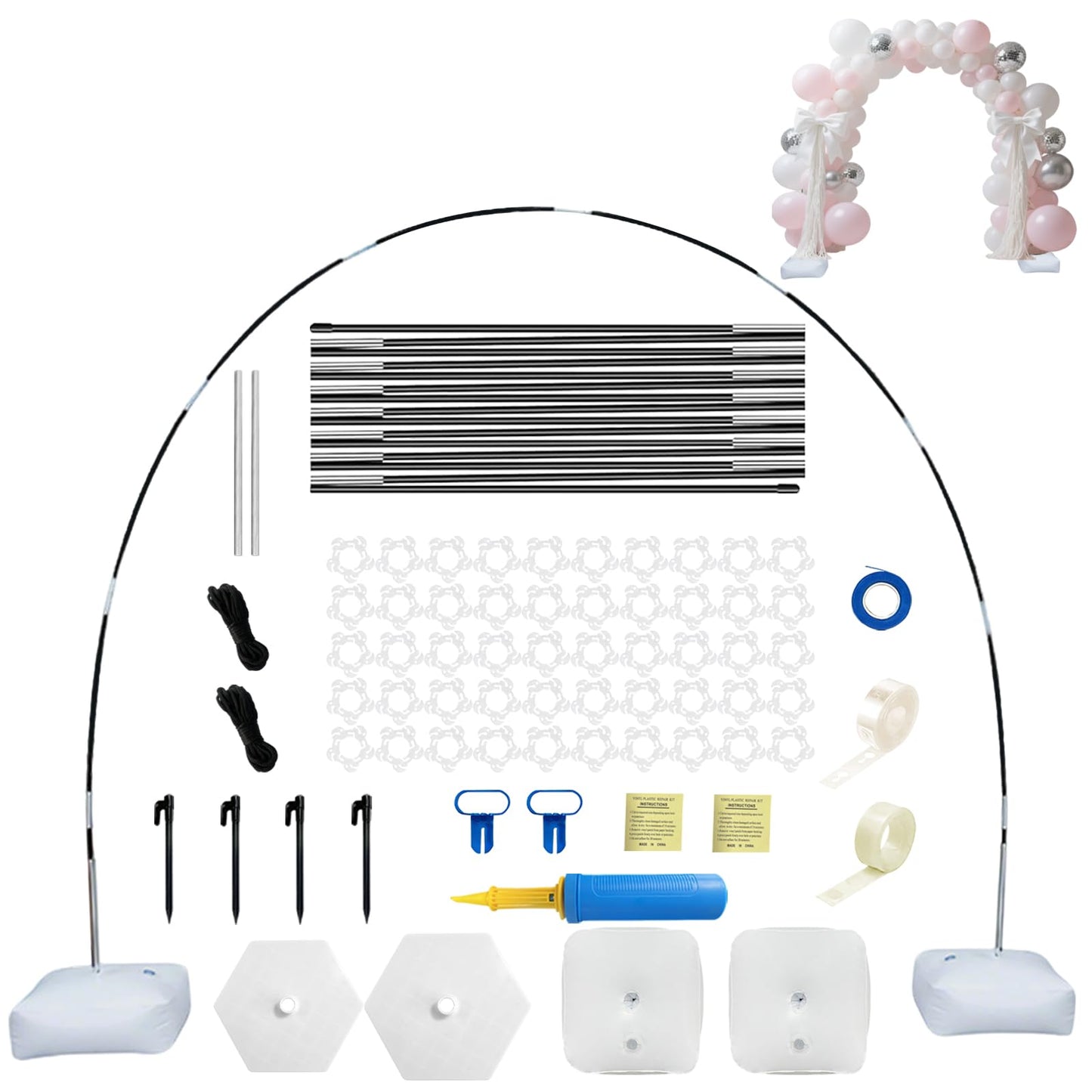 Sythrix Reusable Balloon Arch Kit, Balloon Arch-85PCS Adjustable Stand Kit 10.5ft with Water Fillable Base Fibre Pole Tape Clips, for Christmas