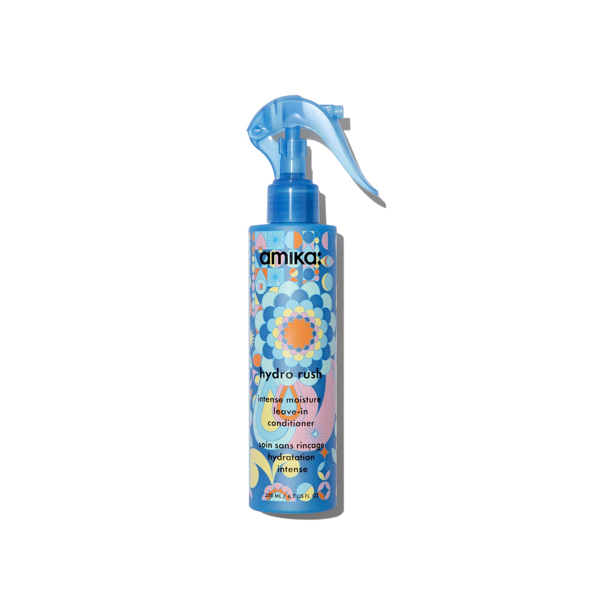 amika hydro rush intense moisture leave in conditioner spray - frizz-reducing detangling spray - hydrating hair care infused with hyaluronic acid,