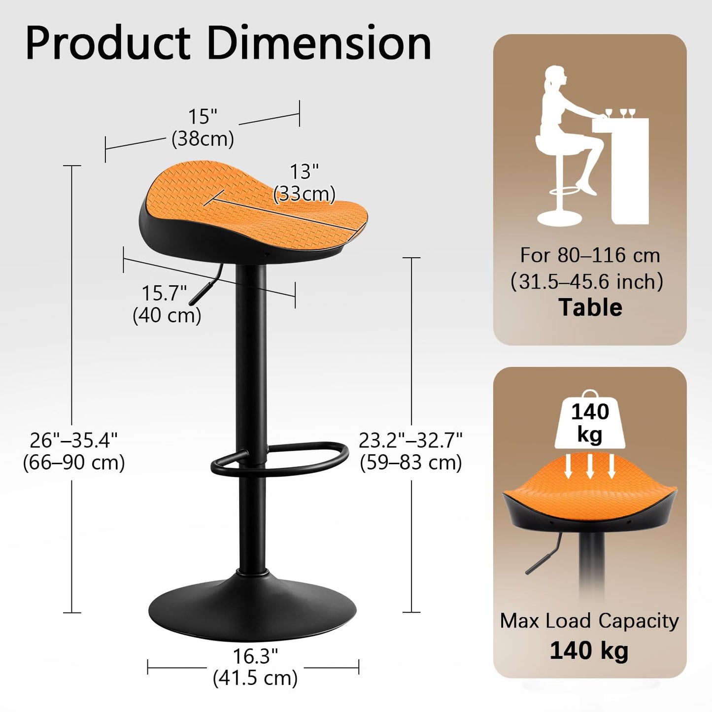 YOUNUOKE Orange Bar Stools Set of 2 Backless Breakfast Barstools