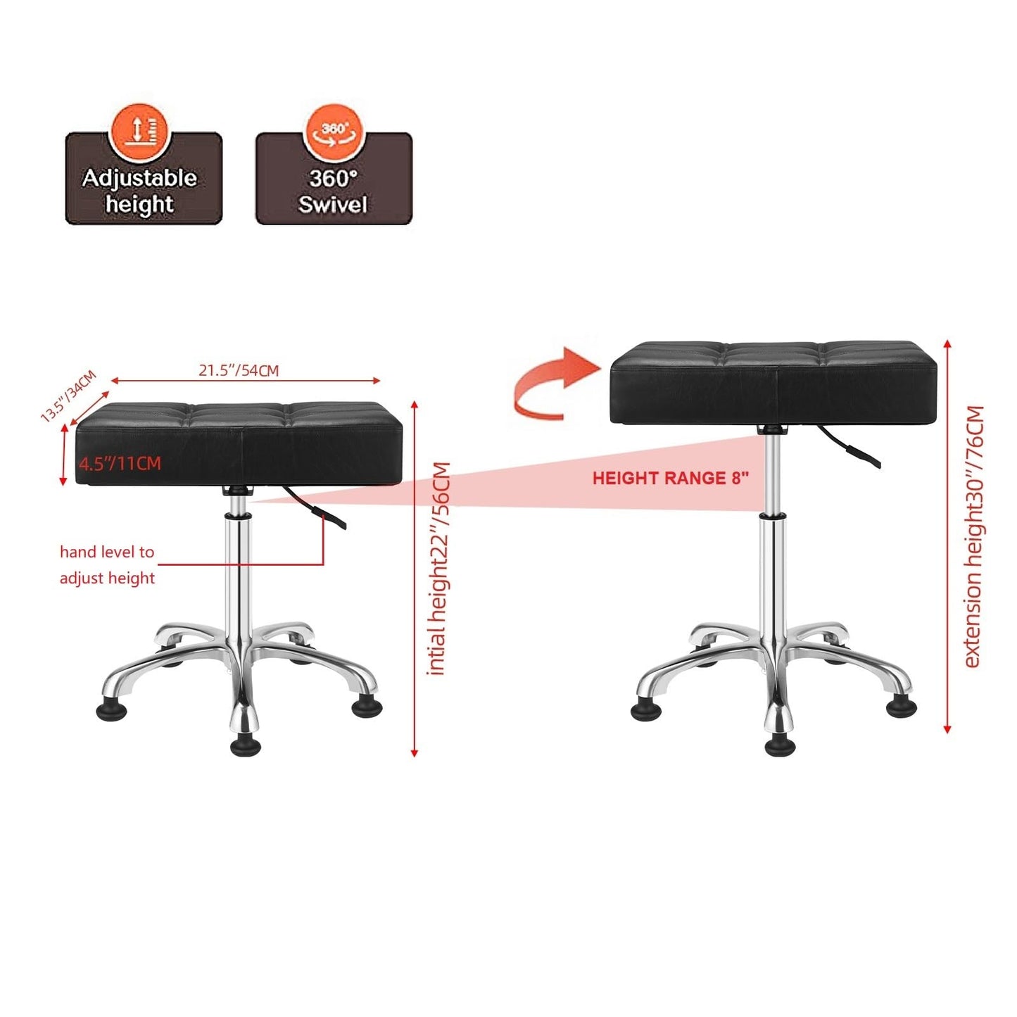 Heavy Duty Stool with Stationary Cassters: Backless Adjustable Stool Chair