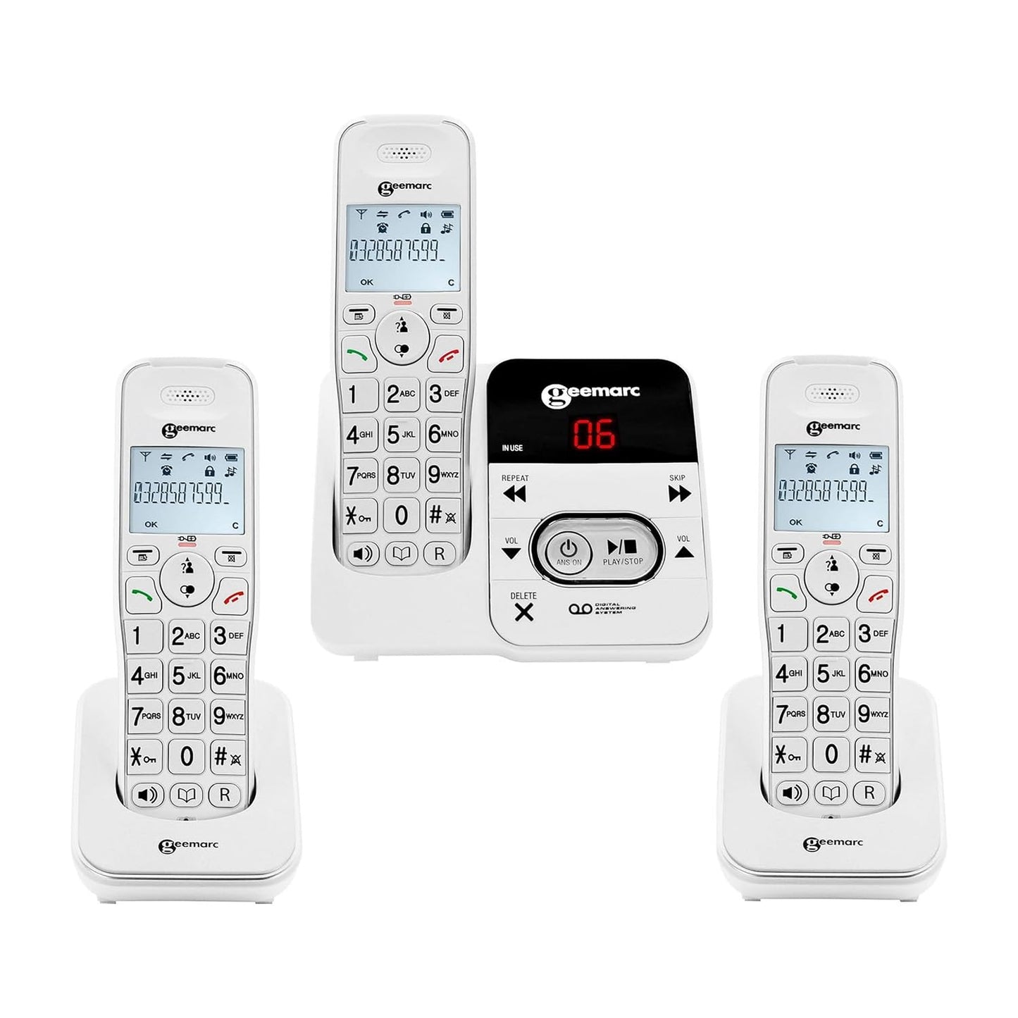 Geemarc Amplidect 295 Trio - Bundle of 3 Loud Cordless DECT Phones with Answering Machine and Big Buttons for the Elderly - Low to Medium Hearing Loss