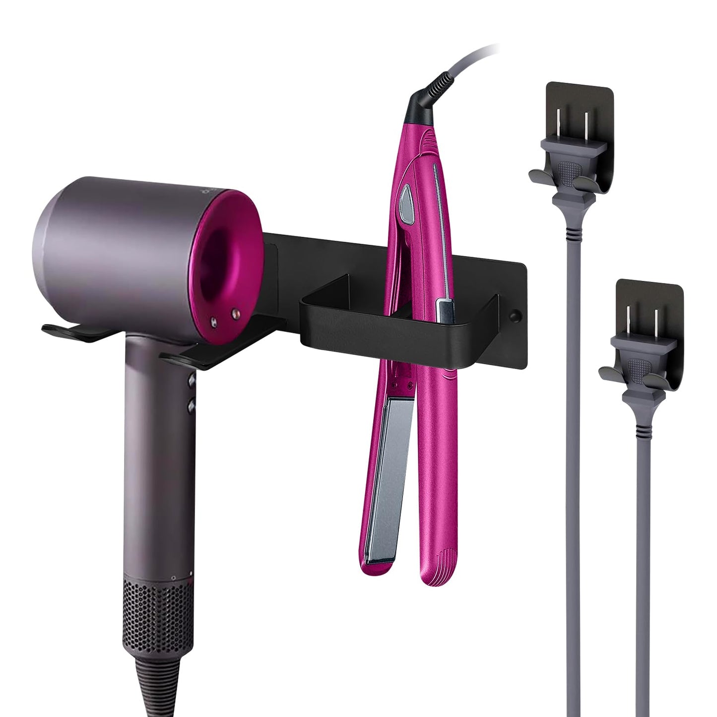 SNAIL GARDEN Hair Dryer Holder Wall Mount Combination Storage Rack,2Pcs Plug Cord Organizer,Bathroom Hair Tool Organizer,Self Adhesive, Blow Dryer