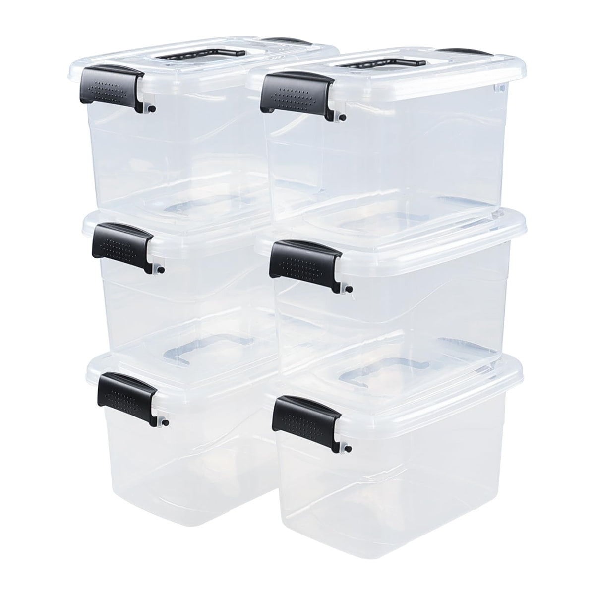 Minekkyes 6-Pack Home Storage Bins, Plastic Container, Latching Box with Handle (Black handle)