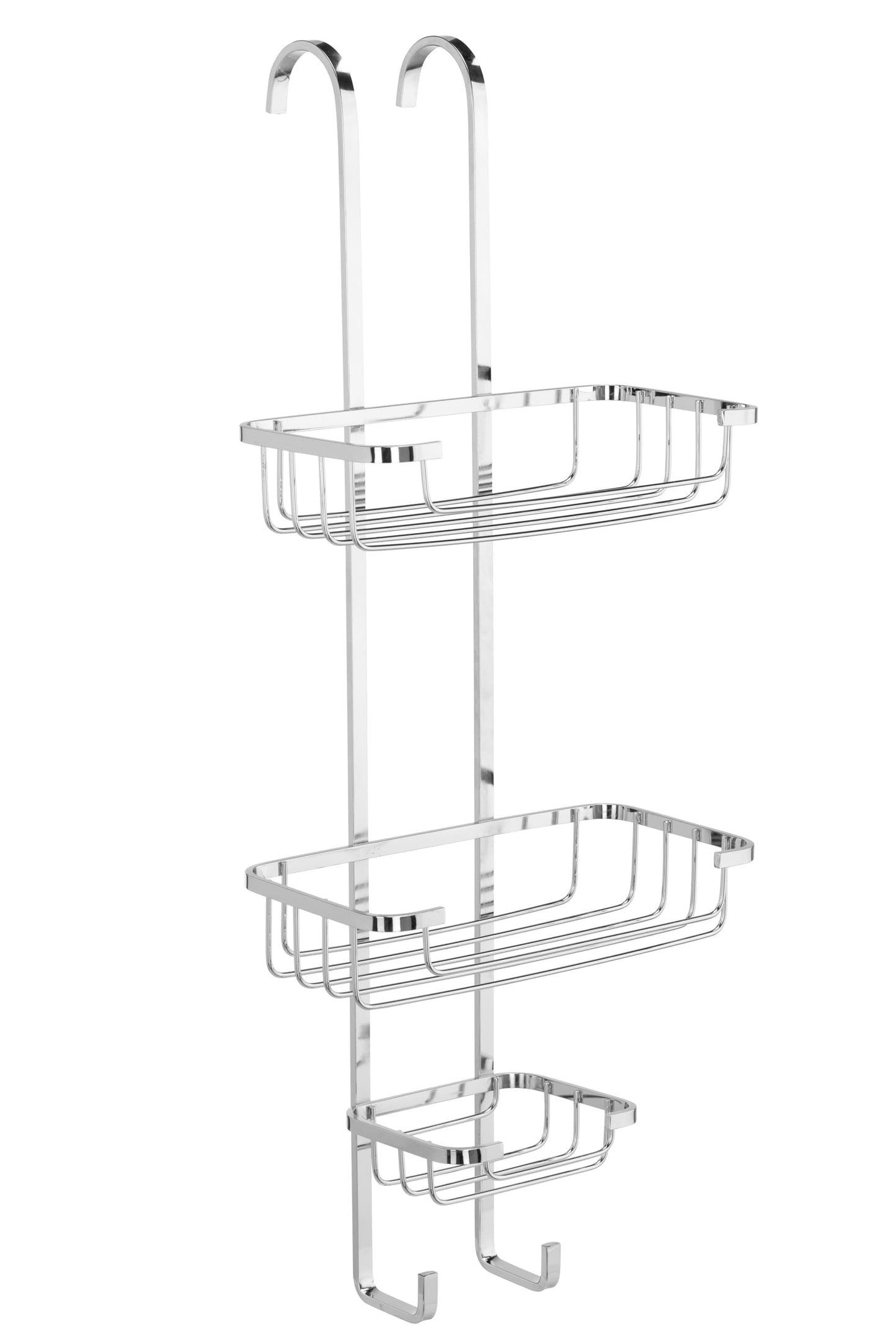 Croydex 3 Tier Hanging Shower Caddy - Hook Over Door Bathroom Accessory with Three Storage Baskets, Durable Chrome Plated Steel, No Drill Shower