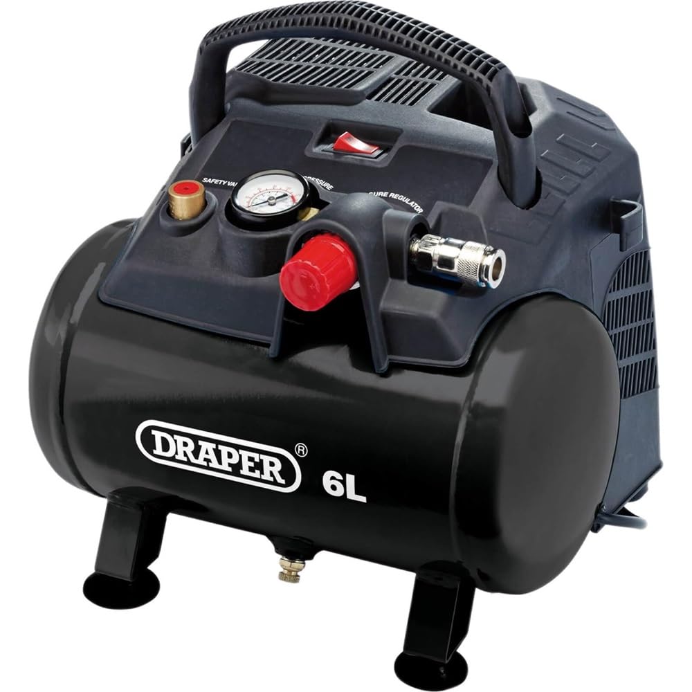 Draper 6L Oil-Free Air Compressor 116psi Max Pressure | 1.2kW 1.5hp 4000rpm Motor | 185l/min Max Capacity | Quick Euro Coupling Outlet | 1.7m Cable |