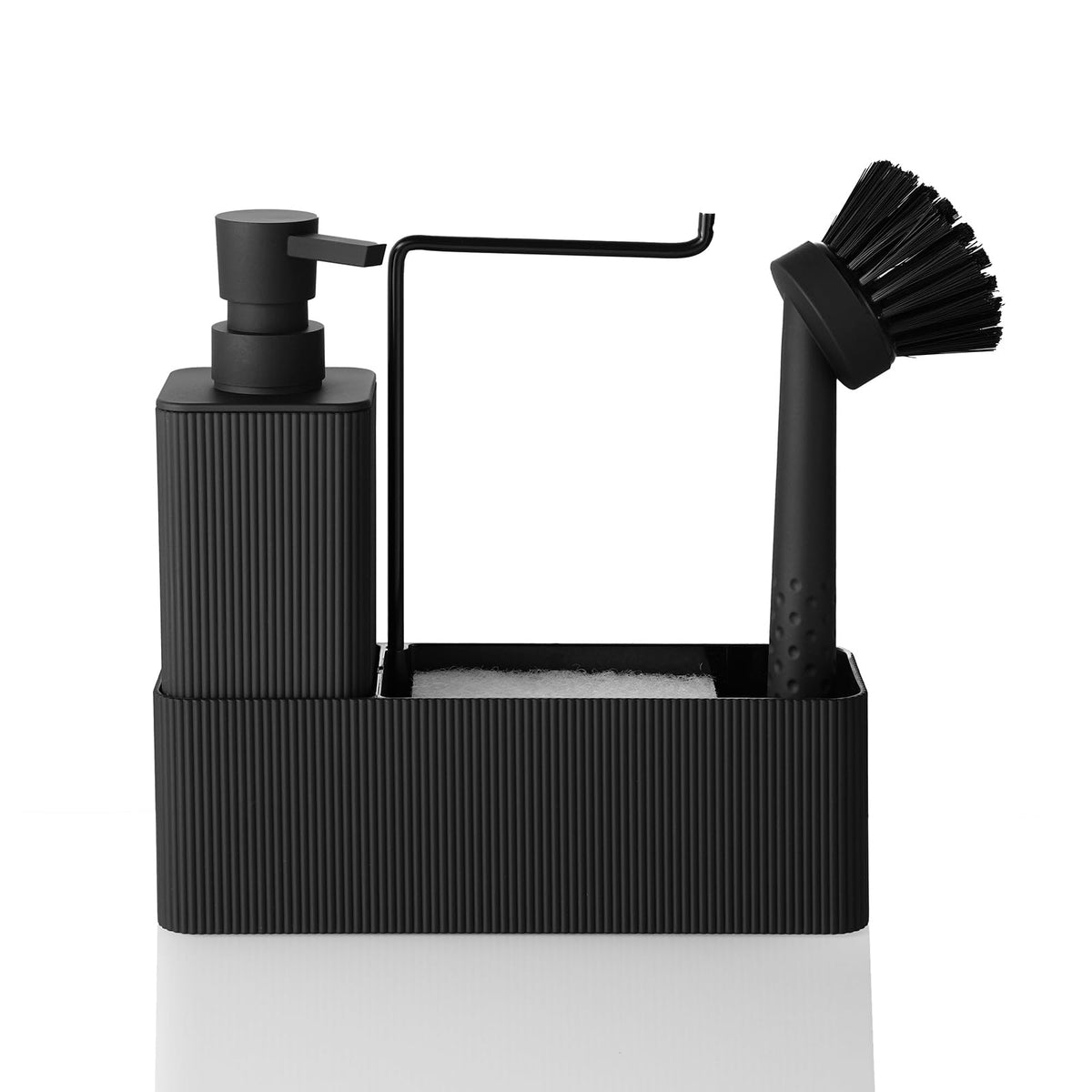 Kitchen Soap Dispenser Set, Washing Up Liquid Dispenser Black, Dish Soap Dispenser for Kitchen Washing Up Organiser with Brush Sponge Dishcloth Rack