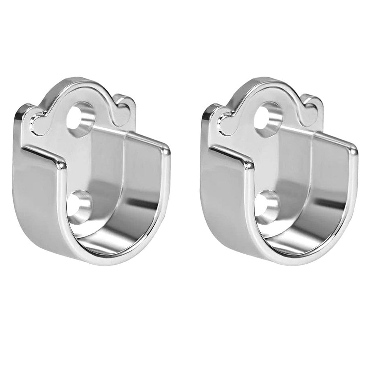 TOP-VIGOR 2Pcs Wardrobe Pole Bracket, 25mm Dia U Shaped Shower Curtain Rail, Zinc Alloy Flange Rod Holder Shower Curtain Rod Pole End Supports