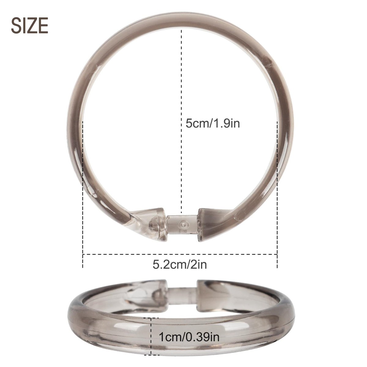 Shower Curtain Rings Plastic Curtain O Rings Hook Hanger Bath Drape Loop Clip Glide 12 Pack (Translucent Grey)