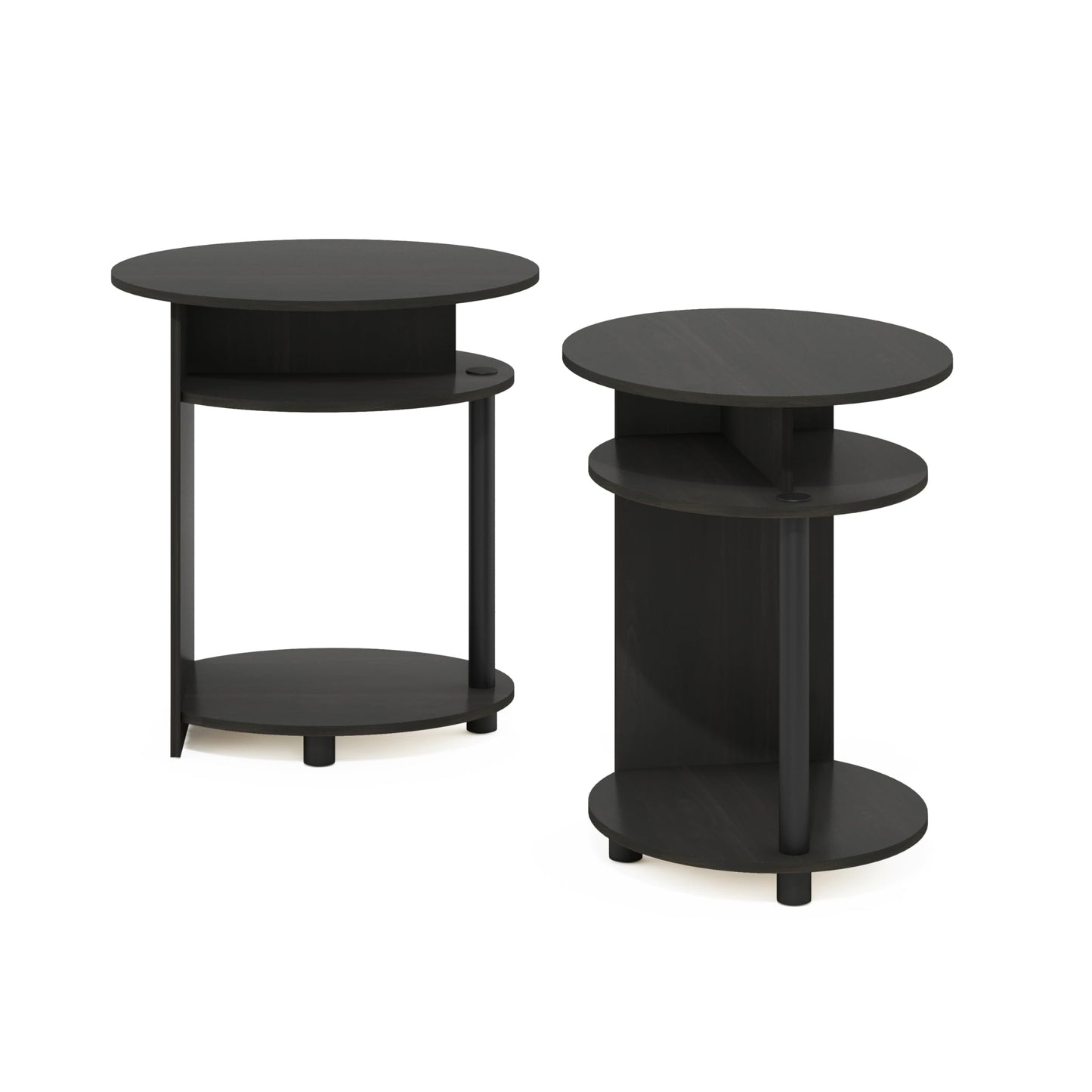 Furinno JAYA Side Table Set of 2, 3-Tier Round End Table with Oval Tabletop, Night Stand, Bedside Table with Open Shelf, for Living Room, Bedroom