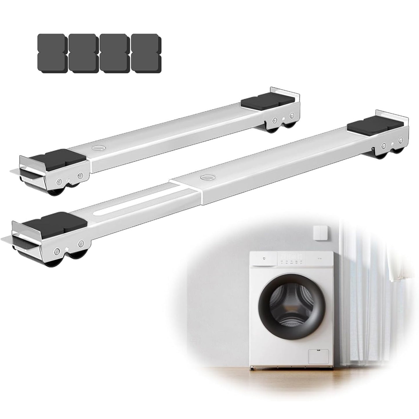 ToKinCen Adjustable Heavy Duty Appliance Rollers, Furniture Moving Roller Wheels with Brake, Washing Machine Wheels Load Bearing 660lbs for