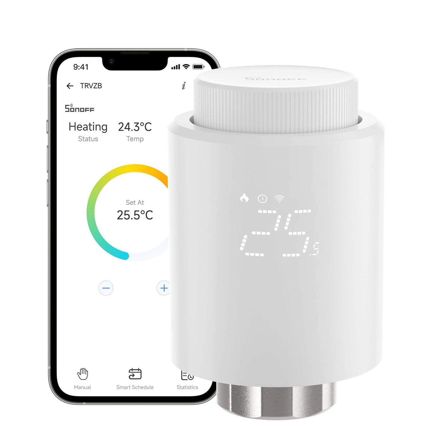 SONOFF Zigbee Thermostatic Radiator Valve, TRVZB, Add-On Smart Radiator Valve For Smart Home Control, Easy Installation, Save Heating Costs, Works