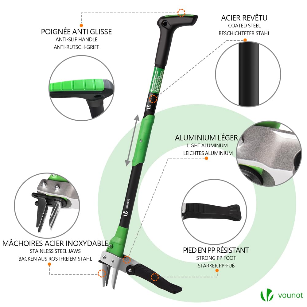 VOUNOT? Weed Puller Tool with Long Handle, Manual Weed Puller Root Remover, Effortless Weeding for Gardens and Lawns, Length 1m