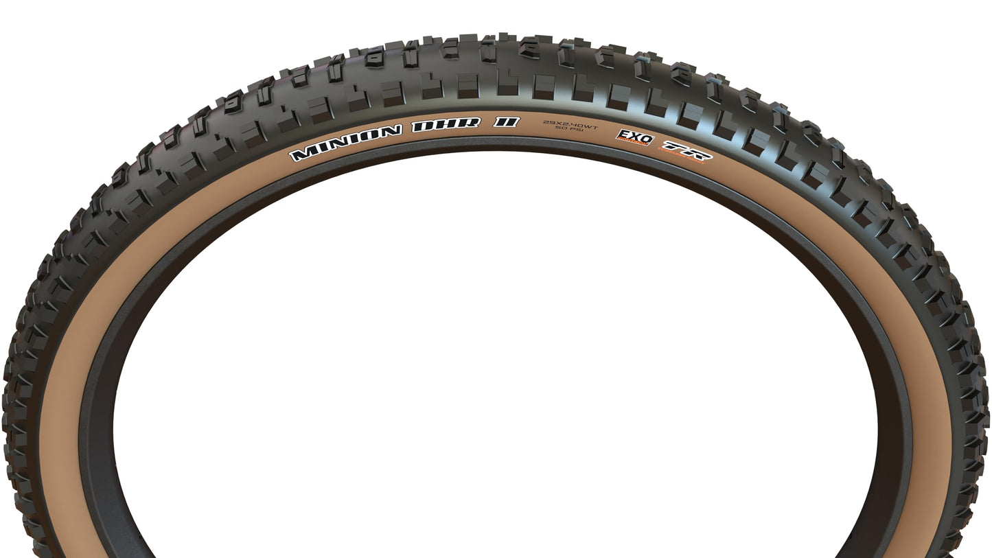 Maxxis Minion DHR II WT 60 TPI Folding Dual Compound EXO/TR/Tanwall Tyre, Brown, 29 x 2.4 inches, blackone