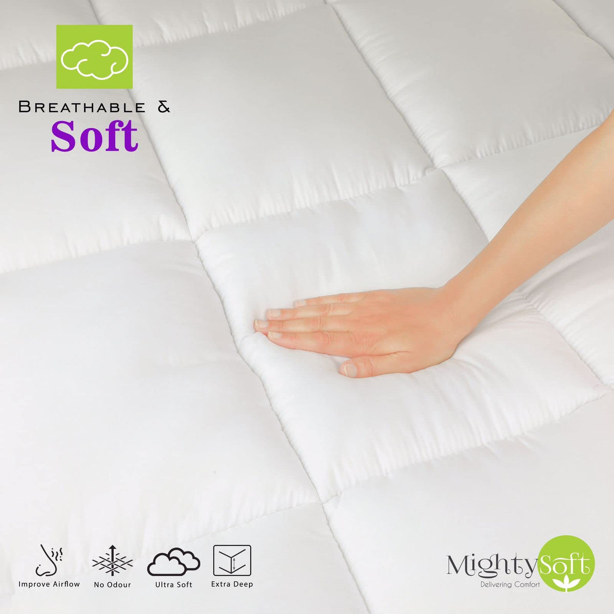 MightySoft Mattress Topper Single (4 Inch/10cm) - Quilted, Extra Deep, Ultra Fluffy & Breathable Microfiber Topper Securely Fits with Elasticated