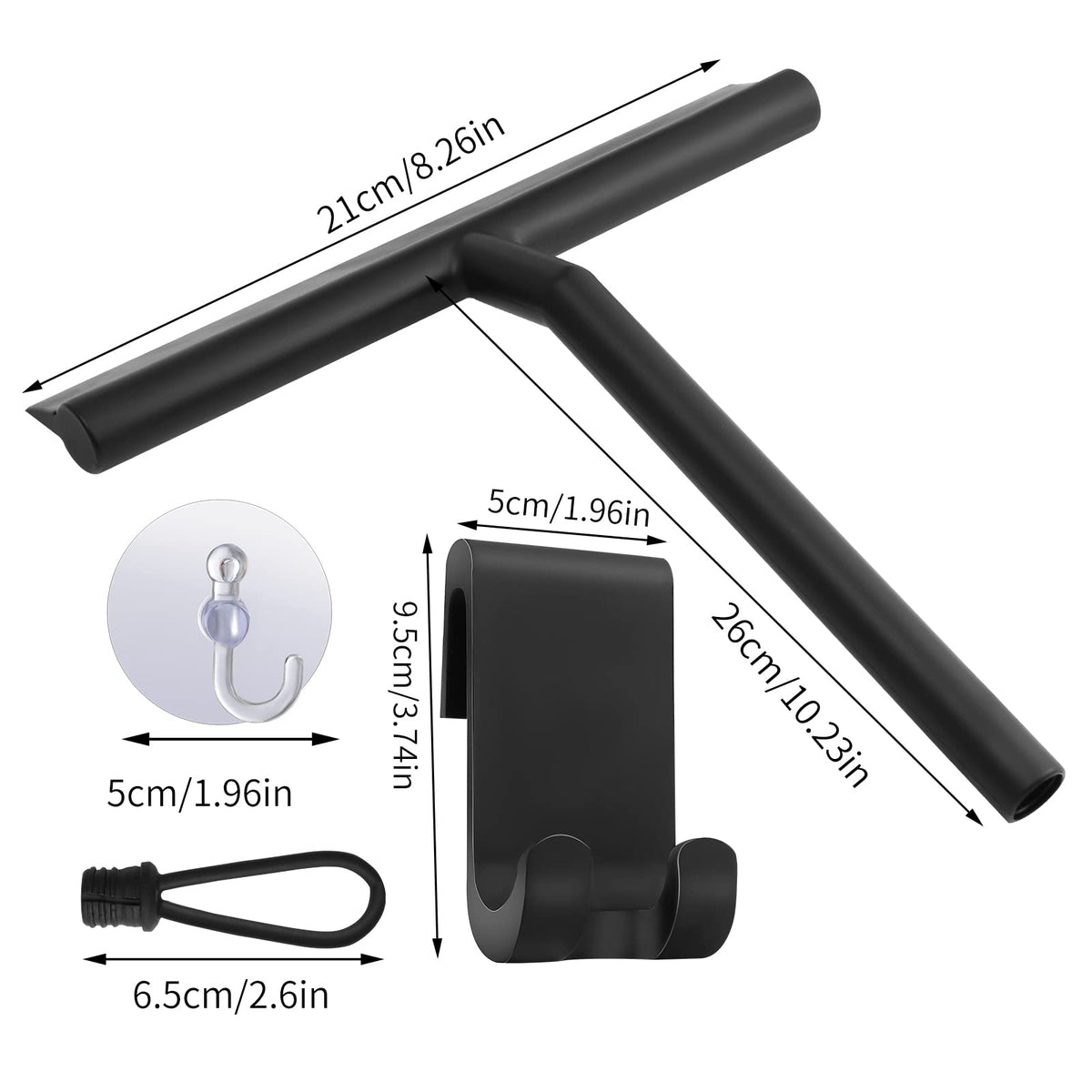 Thboxes Shower Squeegee, 8In Window Glass Silicone Scraper with Hook, Black