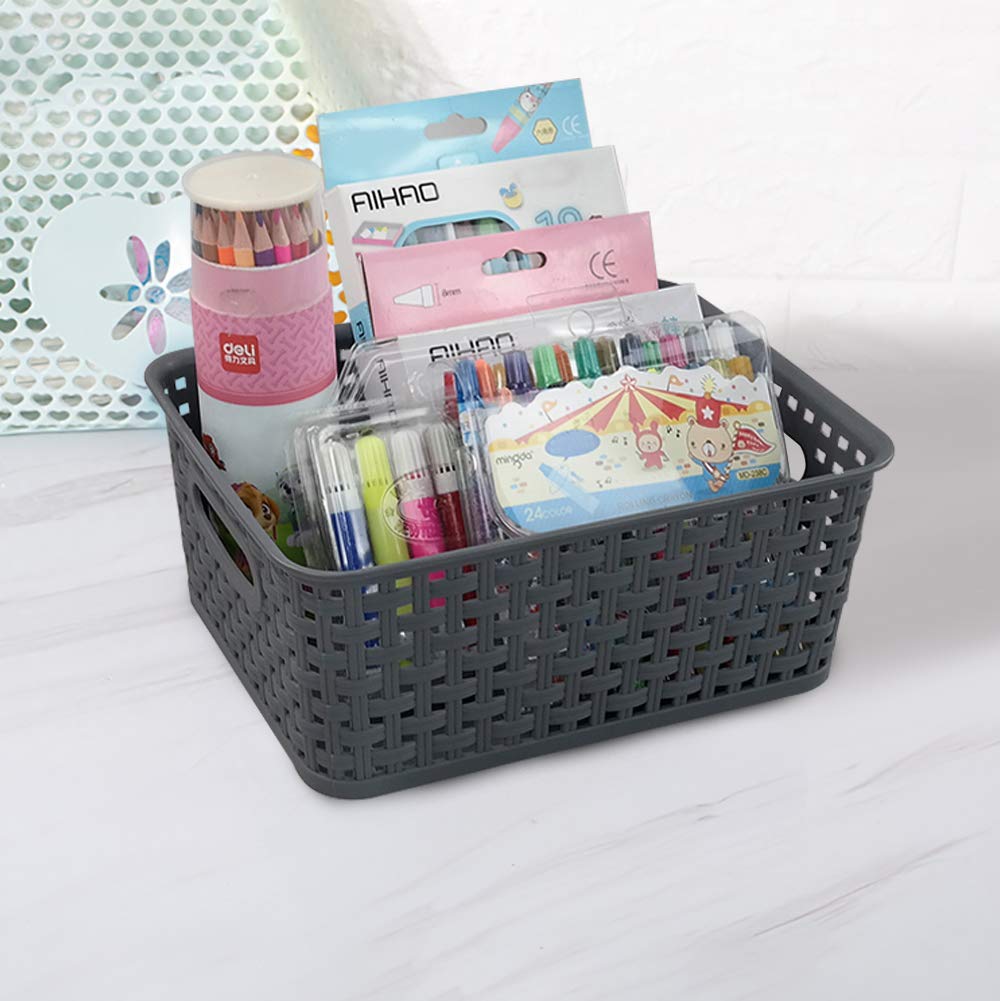 Rinboat Plastic Weave Storage Basket, Pack of 6