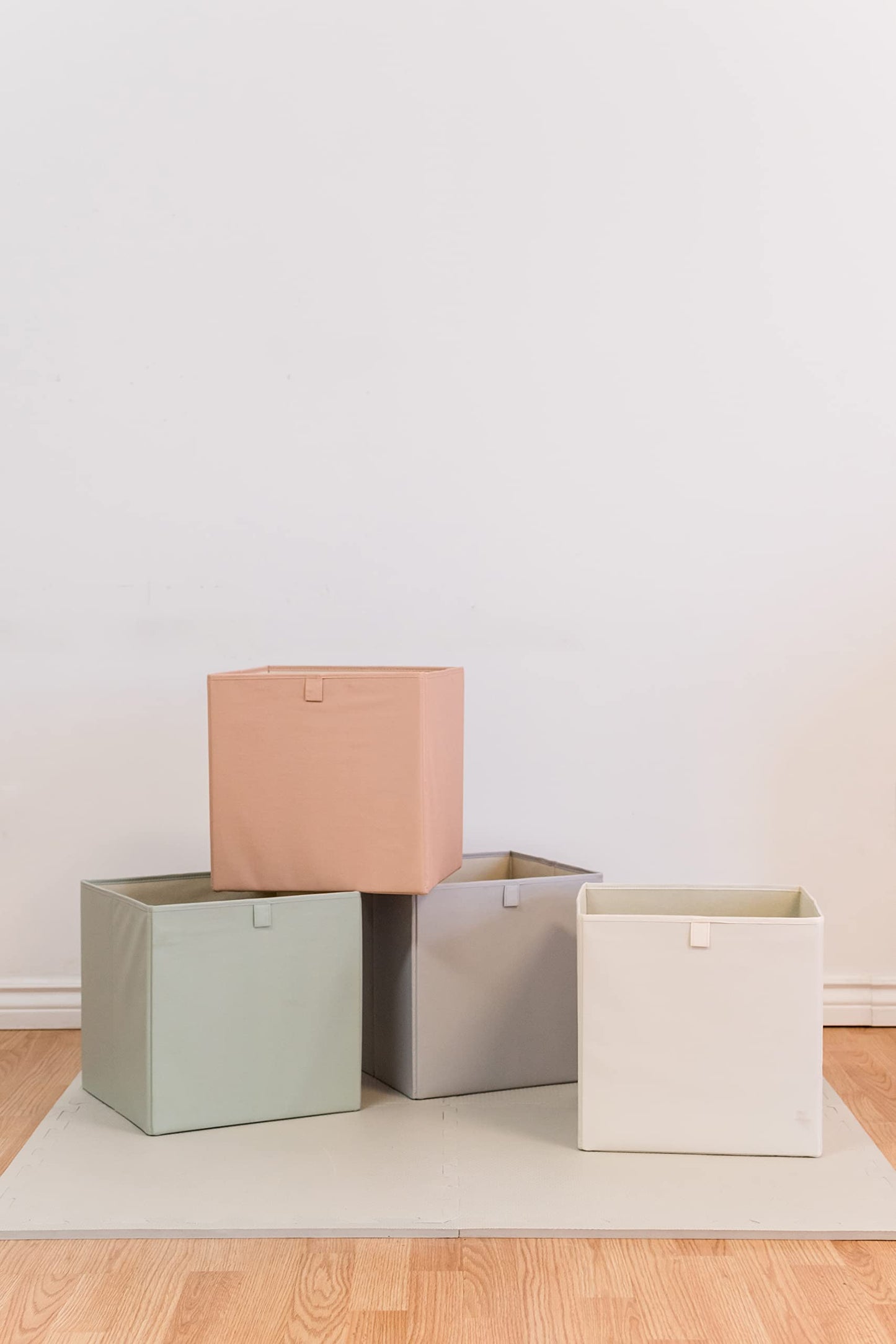 3 Sprouts Storage Cube Box, Foldable Fabric Cubby Organizer, Cream