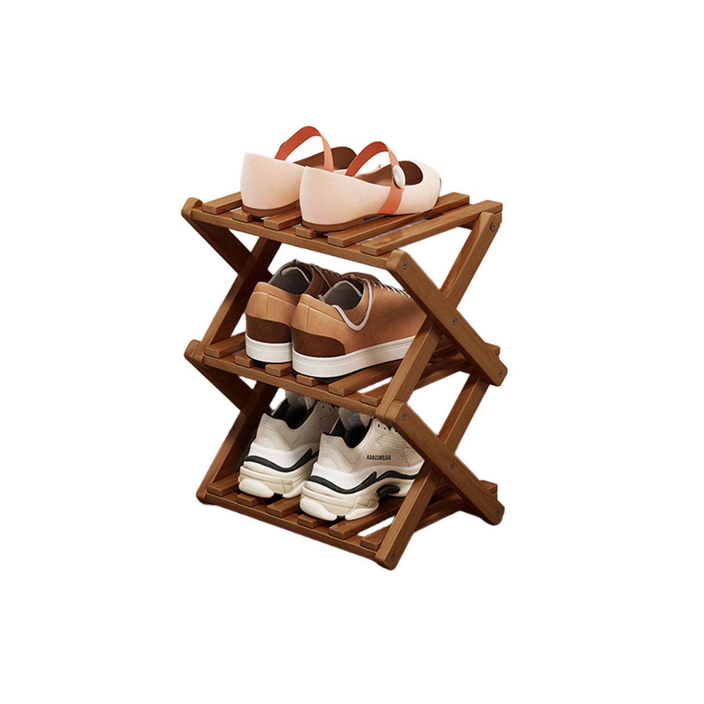 XUDREZ Wooden Folding Shoe Rack, Space Saving Bamboo Storage Organiser, Without Installation Narrow Shoe Stand for Small Spaces and Corners