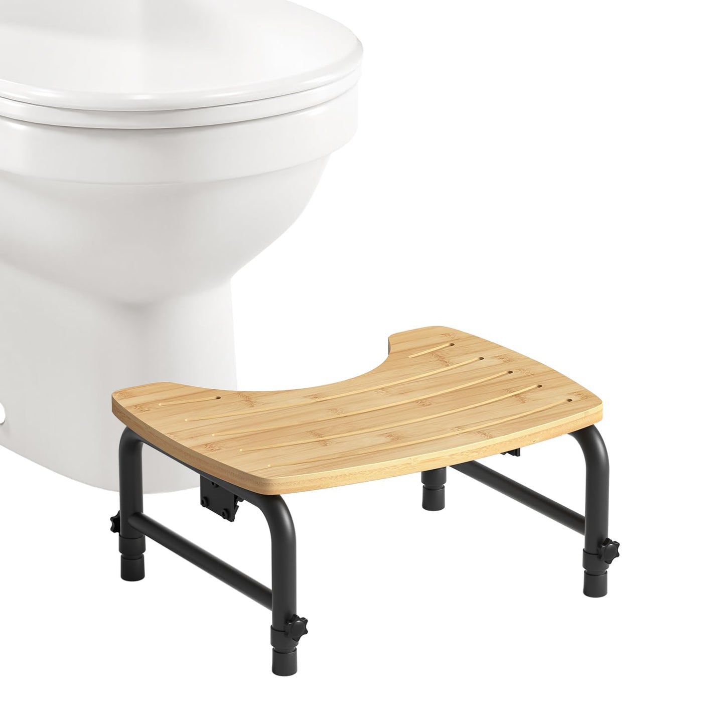 Skokliz Bamboo Squatting Potty for Adult Toilet Stool, Adjustable Height 7-9 Inch Ergonomic Squatting Aid, Non-Slip Toilet Poo Stool Adult