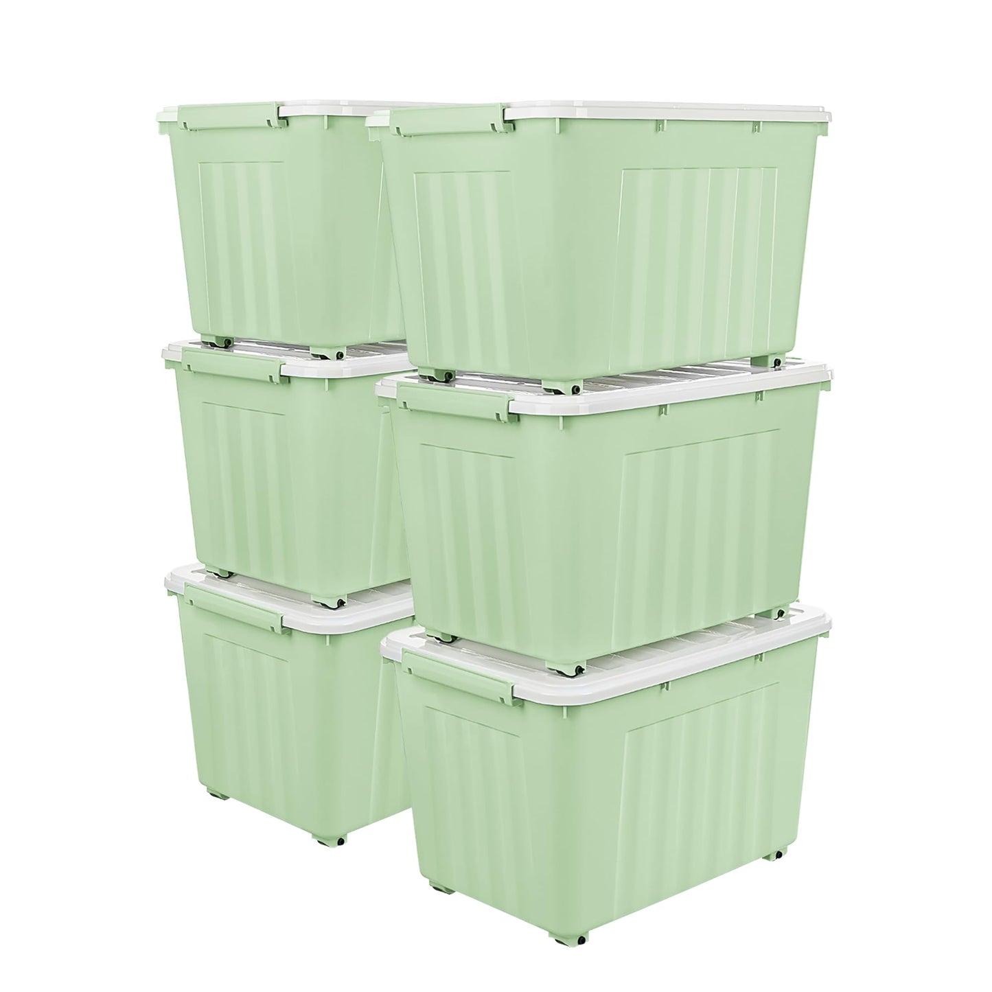 Cetomo 55L*6 Storage Boxes with Lids, Plastic Storage Box with Wheels and Secure Side Latches, Stackable & Nestable Organizer for Home, Office
